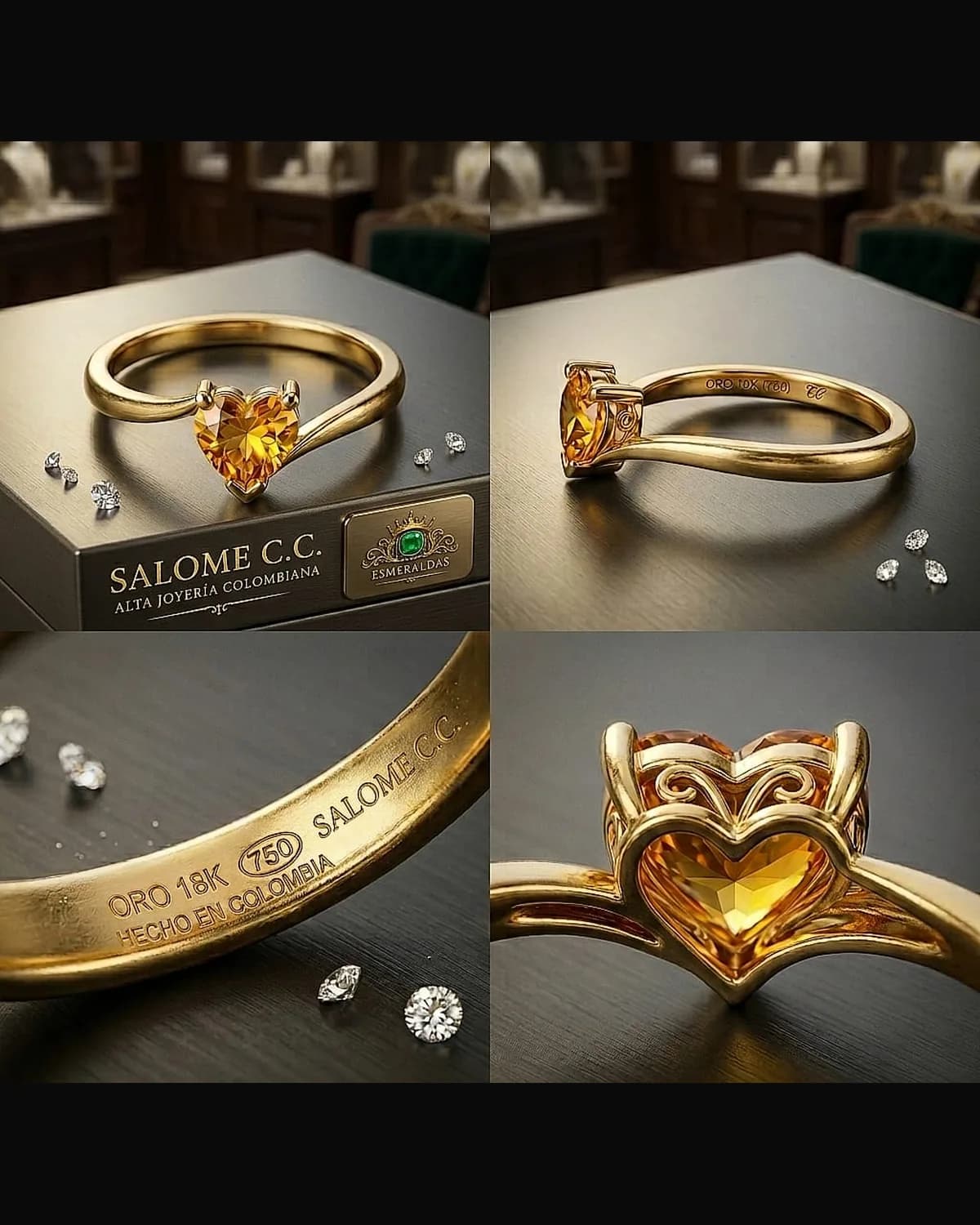 Anillo Corazón Ámbar Real