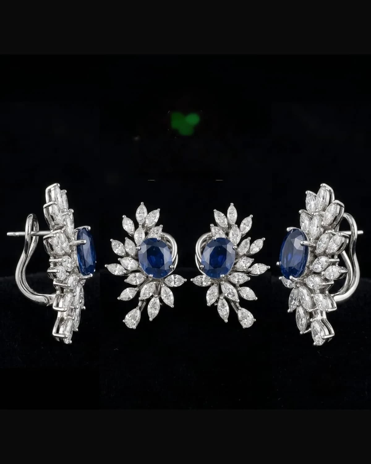 Aretes Ala de Chivor — zafiro azul y diamantes en oro blanco 18k, Salomé C.C